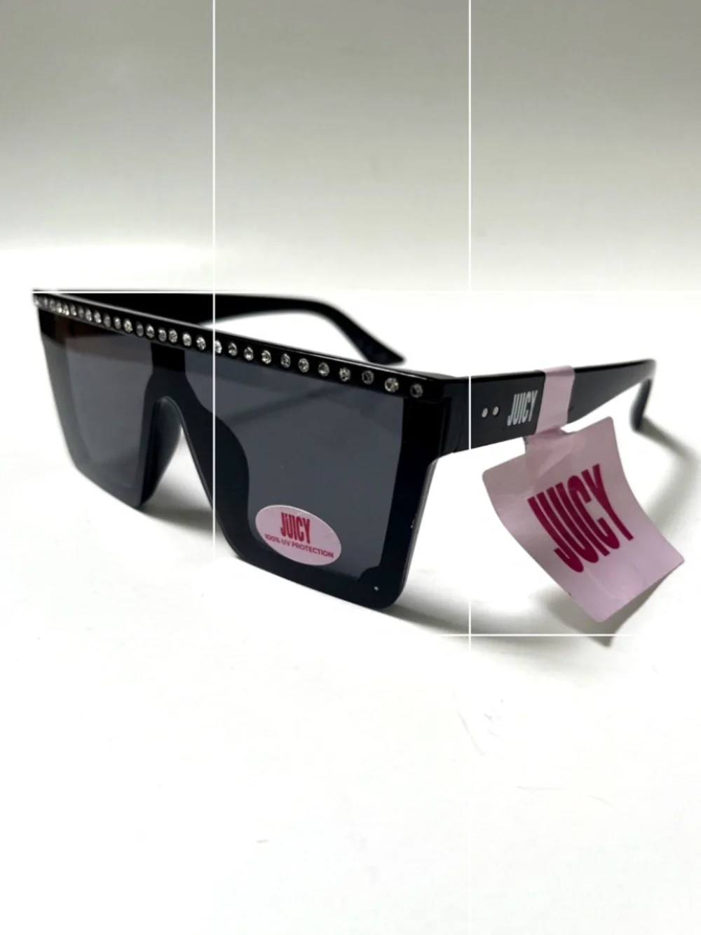 New JUICY COUTURE Embellished Shield Sunglasses Rhinestones Black Acetate